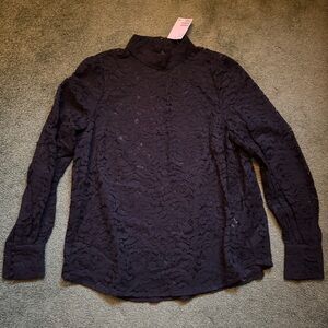 NWT H&M Black Sheer Lace Mock Neck Blouse - Small